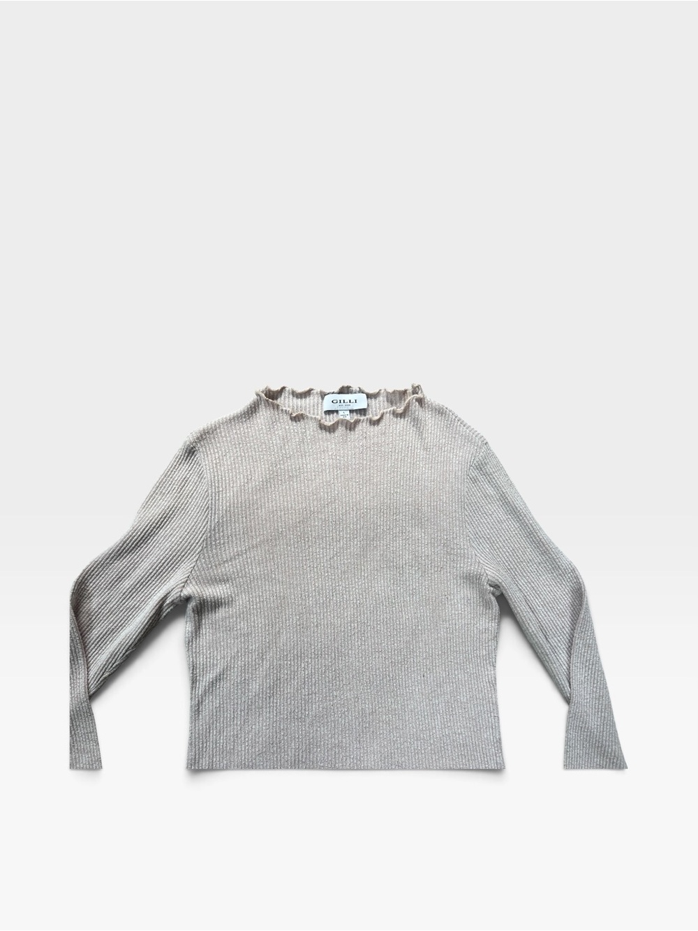 Gilli Cream Ruffle-Edge Ribbed Crewneck Sweater - Picture 3 of 5